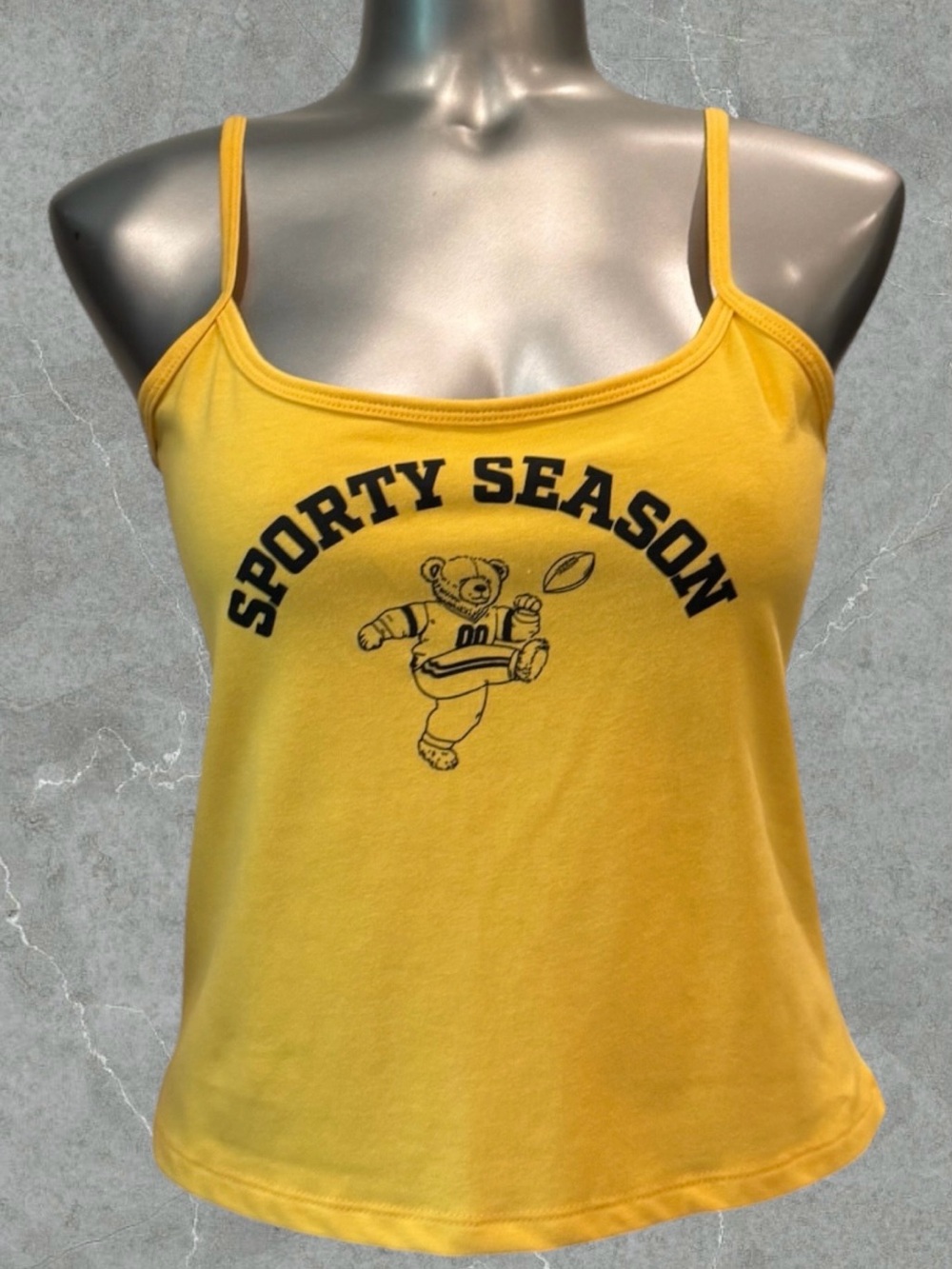 $8 Add-on | Yellow 'Sporty Season' Spaghetti-Strap Crop Tank